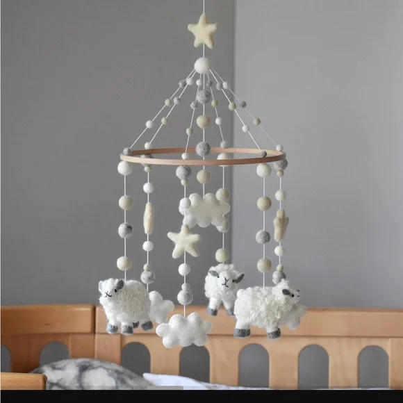 Wool Felt Sheep Baby Mobile - Picture 1 of 9